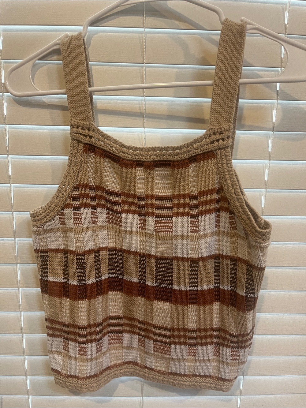 Banana Republic Plaid Knit Tank Top - Beige & Brown
